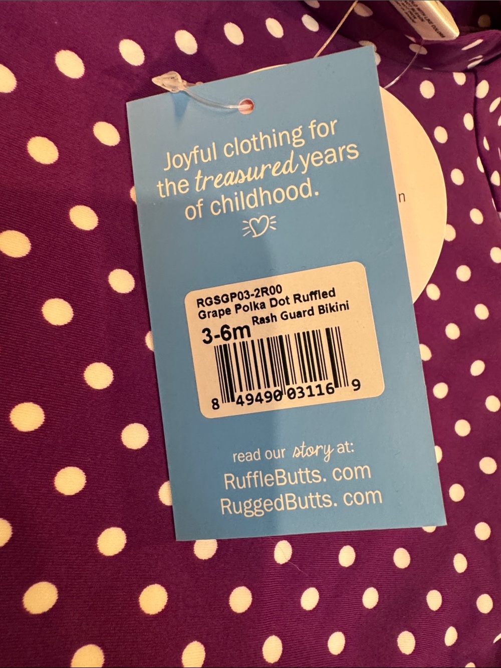 Ruffle Butts Purple Polka Dot Girls Rashguard Swim Set - Picture 2 of 3